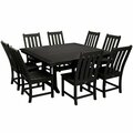 Polywood Vineyard 9-Piece Black Dining Set with Nautical Trestle Table 633PWS4061BL